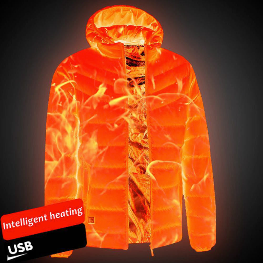 Windproof USB Heated Winter Jacket with Removable Hood