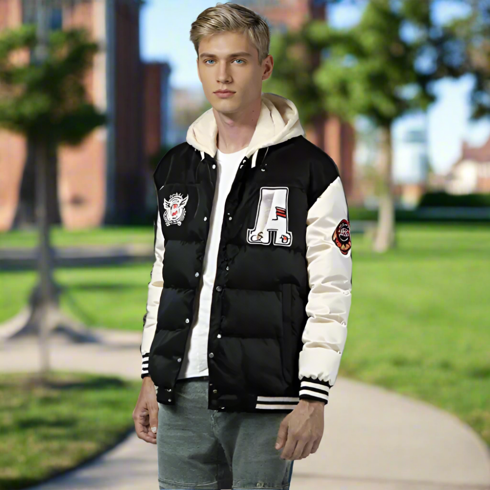 Mens layered Look Hooded baseball Jacket