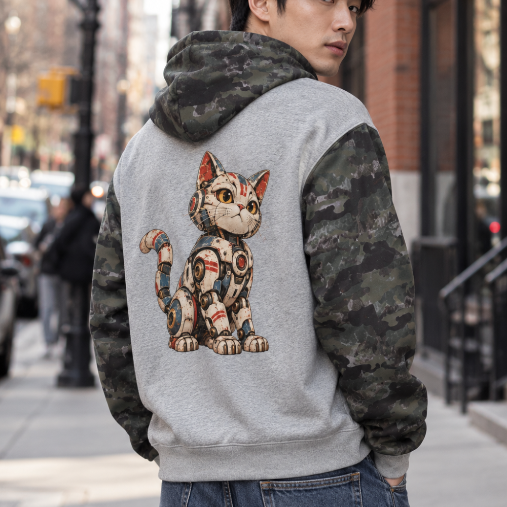Robot Cat Camo Full Zip Boxy Hoodie
