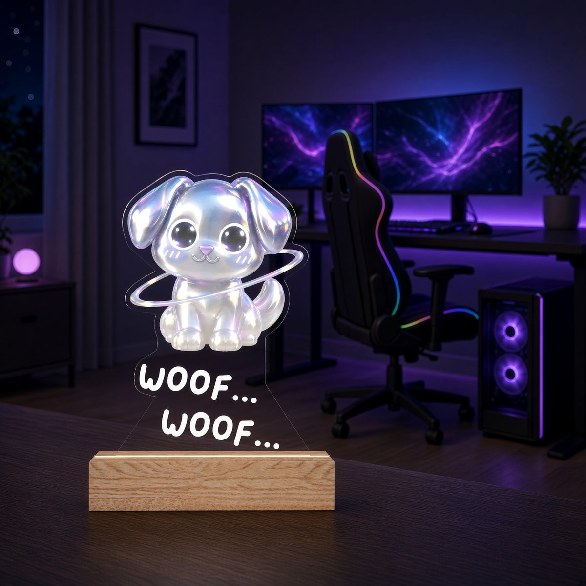 Cute Kawaii Puppy LED Night Light — Galactic Dog Shape Acrylic Lamp