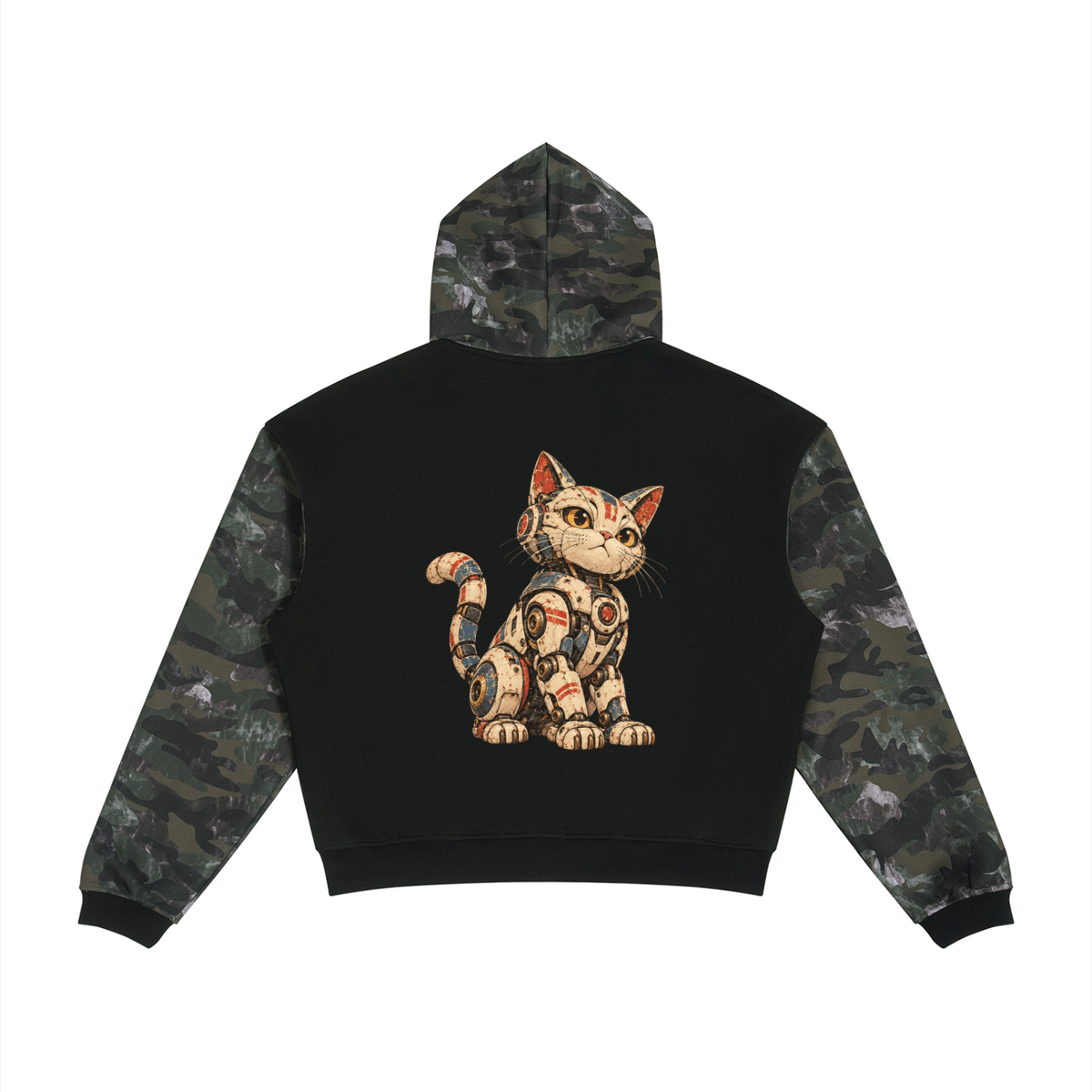 Robot Cat Camo Full Zip Boxy Hoodie