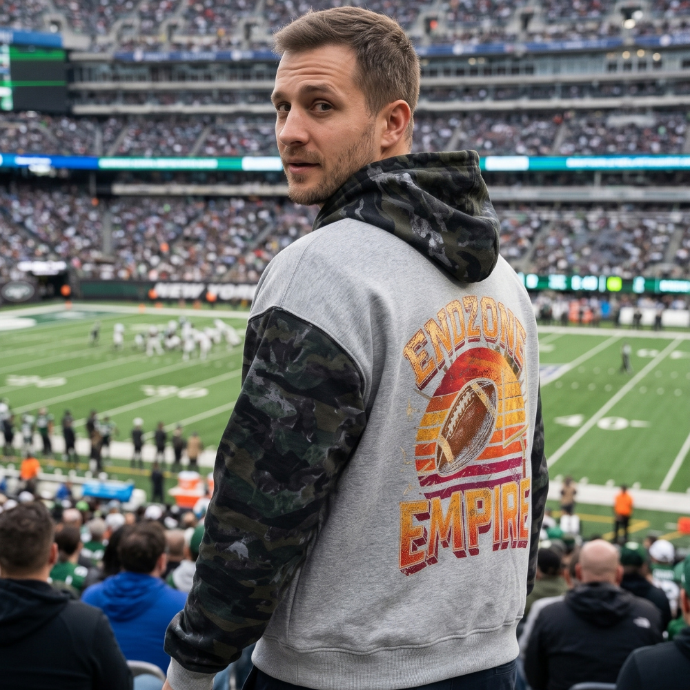 Football Theme Colorblock Camo Full Zip Boxy Hoodie