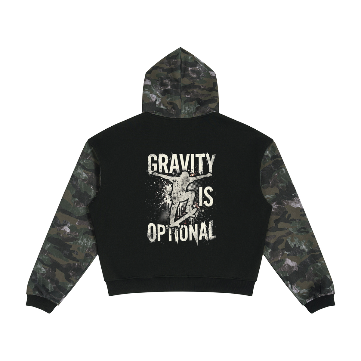 Skater Theme Camo Full Zip Boxy Hoodie