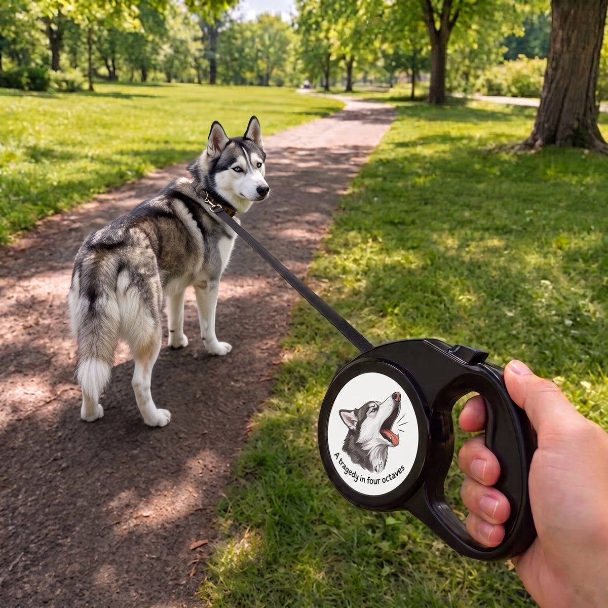 Retractable Pet Leash — Husky Singing Design (“A Tragedy in Four Octaves”)