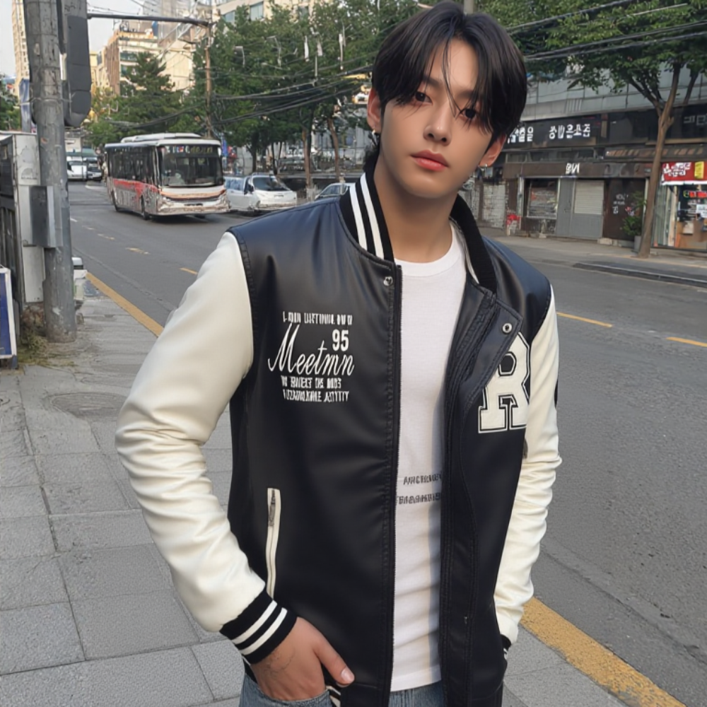 Mens Baseball Faux Leather Jacket