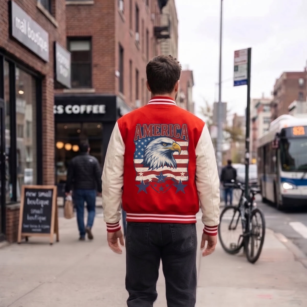Mens Eagle Theme Two-Tone Fleeced Varsity Jacket