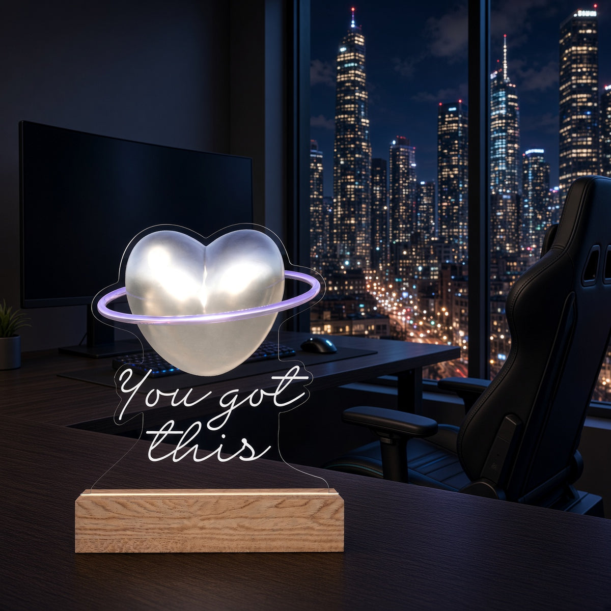 Heart Planet LED Night Light – "You Got This" Heart Shape Acrylic Lamp