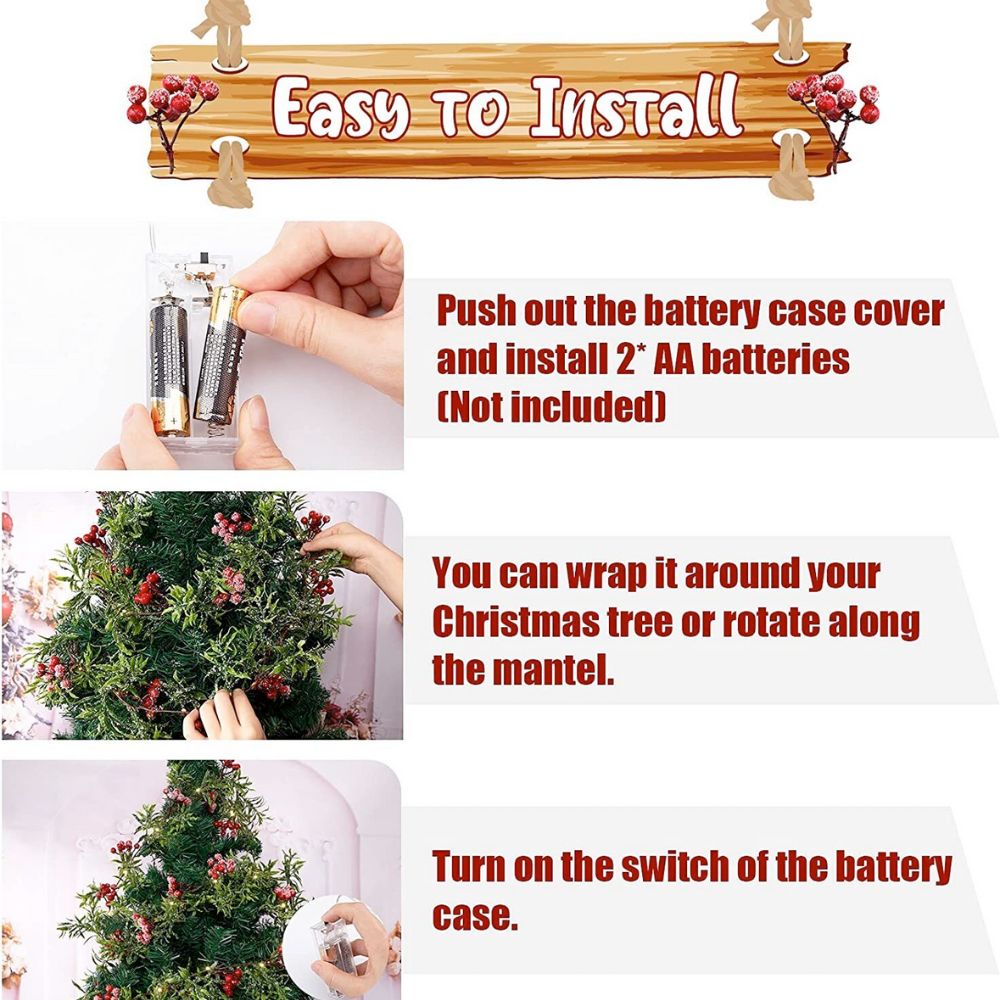 Holiday Red Berries Light Up Garland Decor