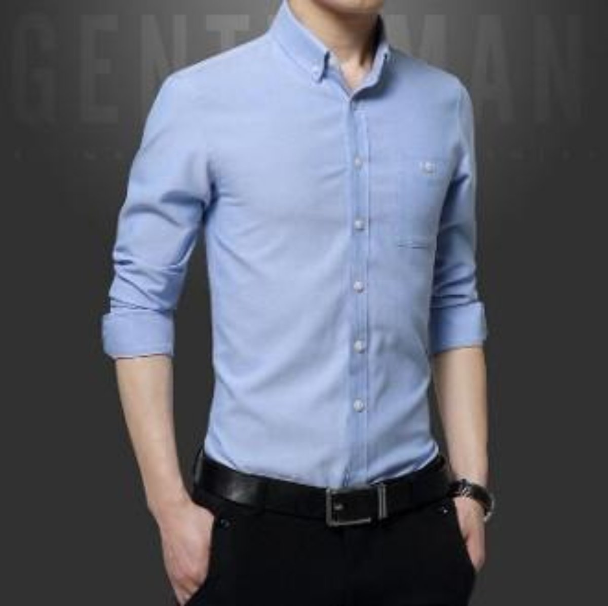 Mens Long Sleeve Classic Button Down Shirt in Sky Blue