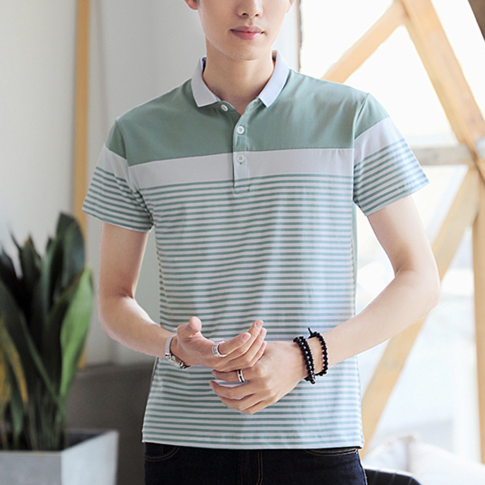 Mens Striped Short Sleeve Polo Shirt