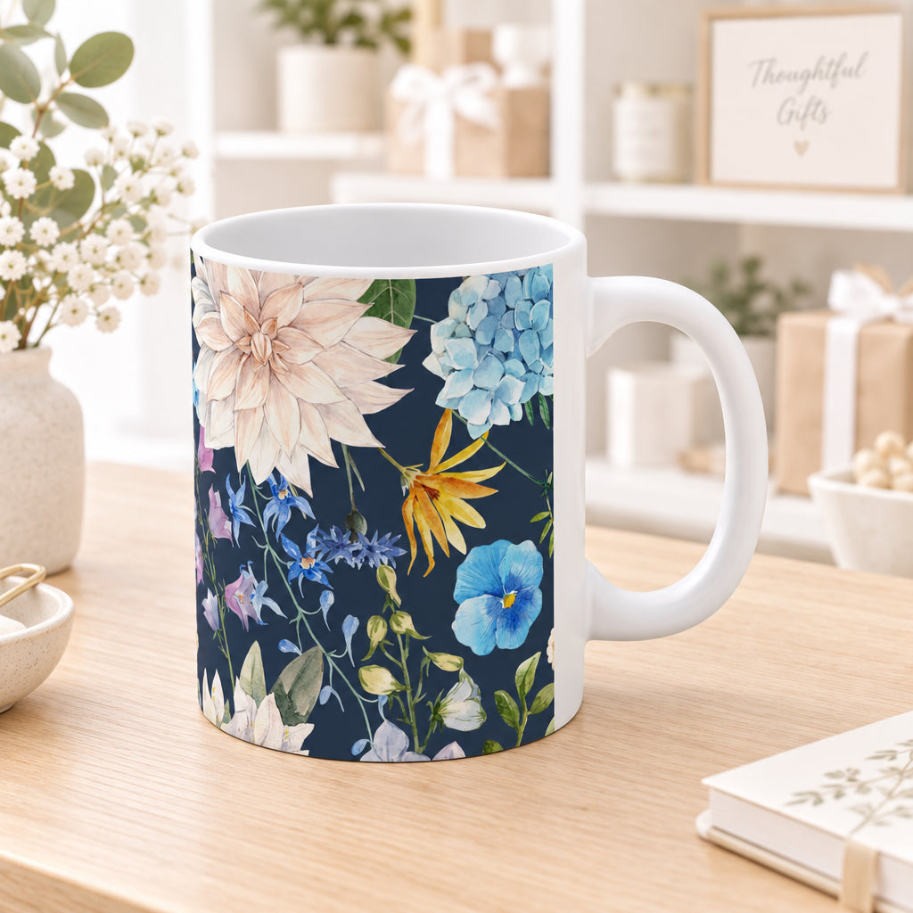 Navy Floral Coffee Tea Mug