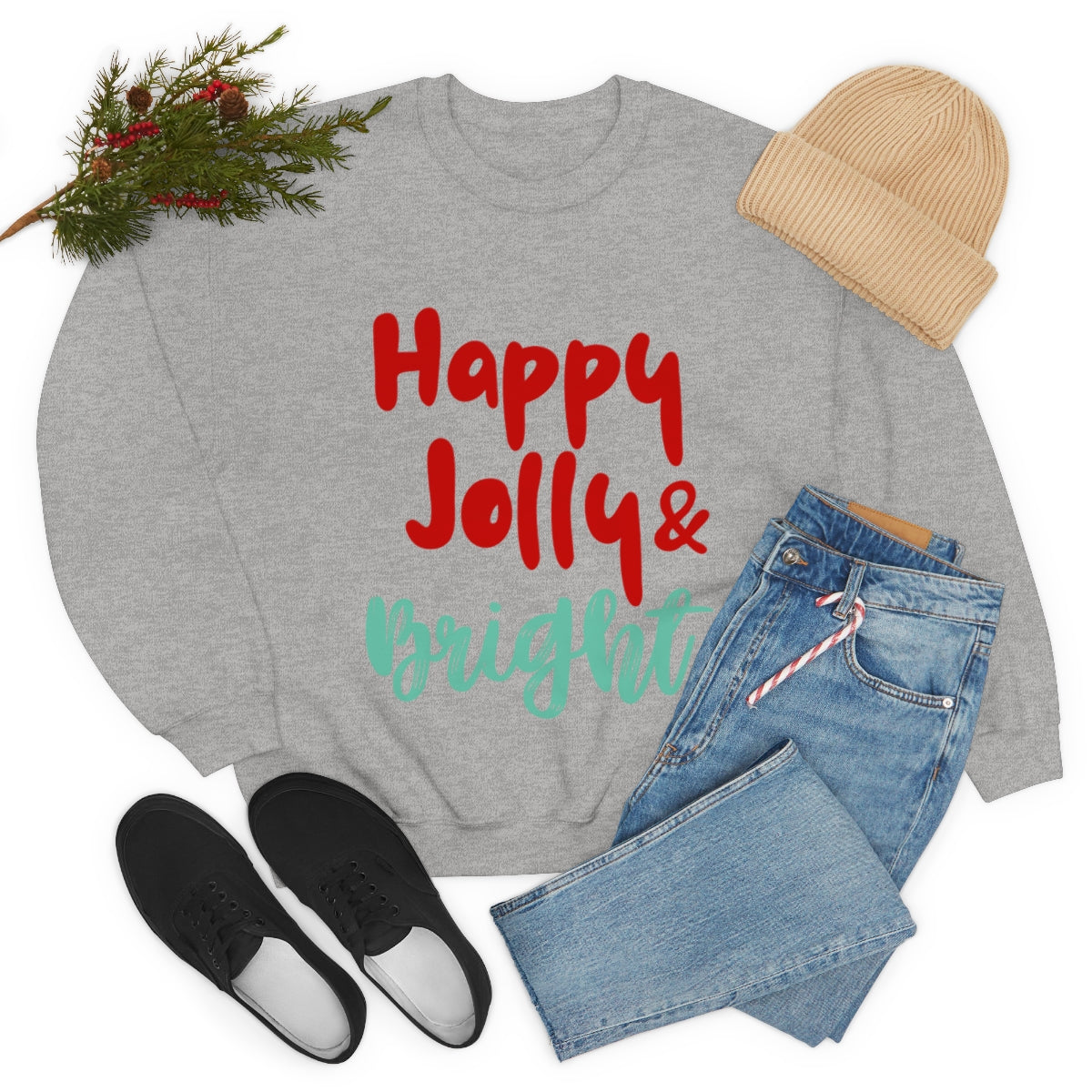 Womens Happy Jolly & Bright Sweatshirt