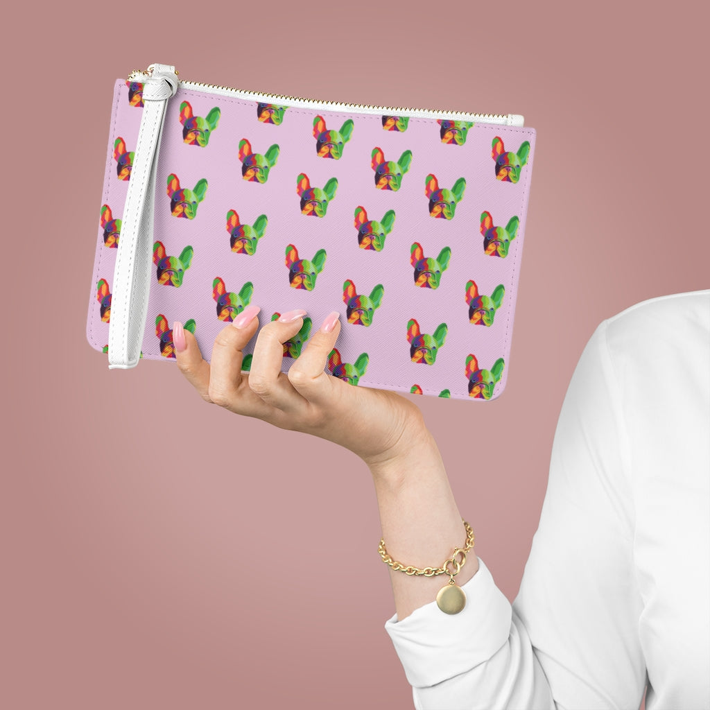Vegan Zipped Clutch Bag with Pug Dog Design