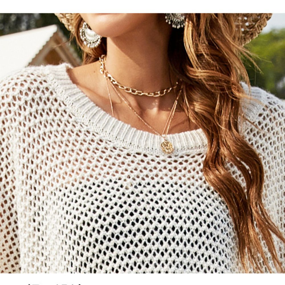 Womens Boxy Batwing Open Knit Sweater