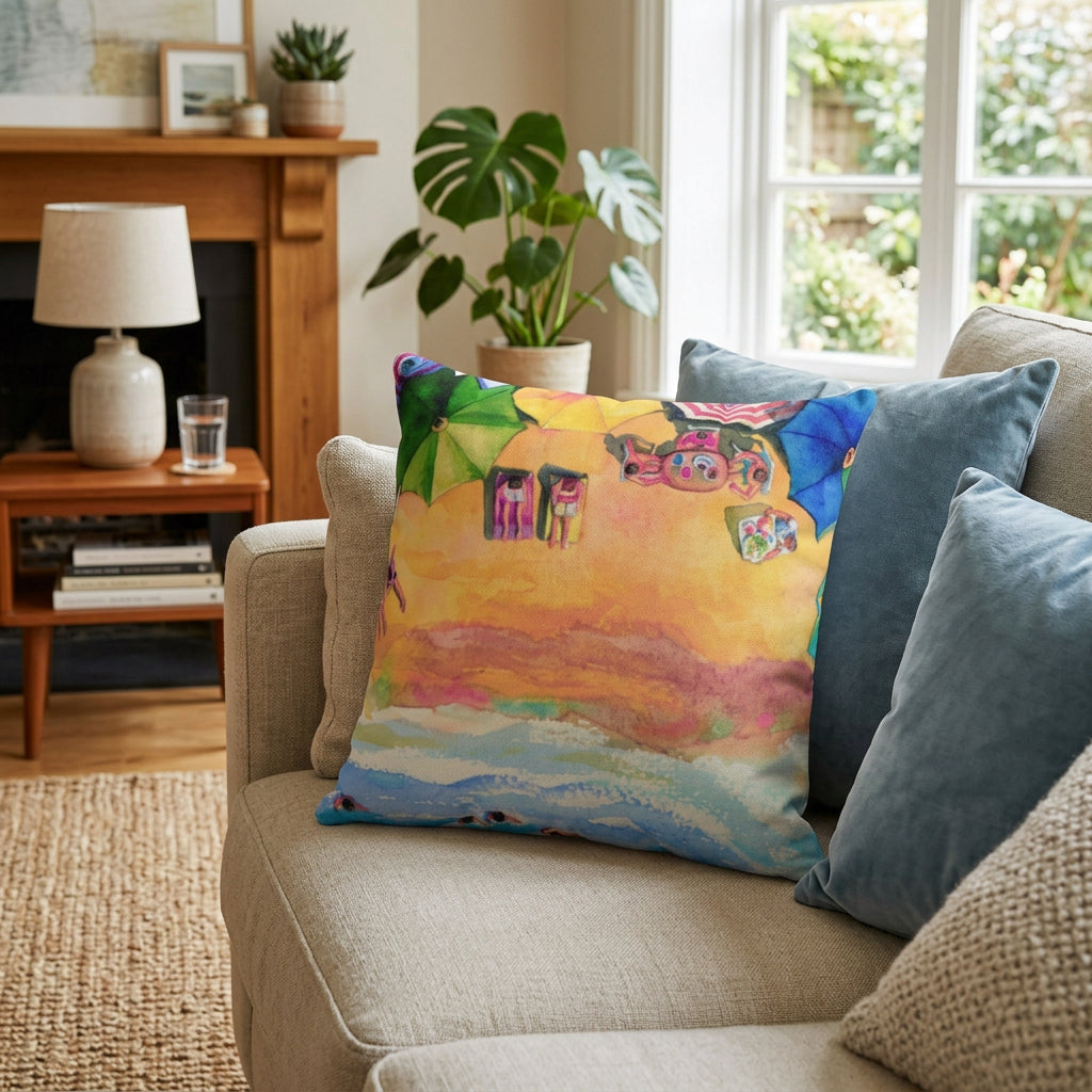 Colorful Day at the Beach Square Pillow - 4 Sizes
