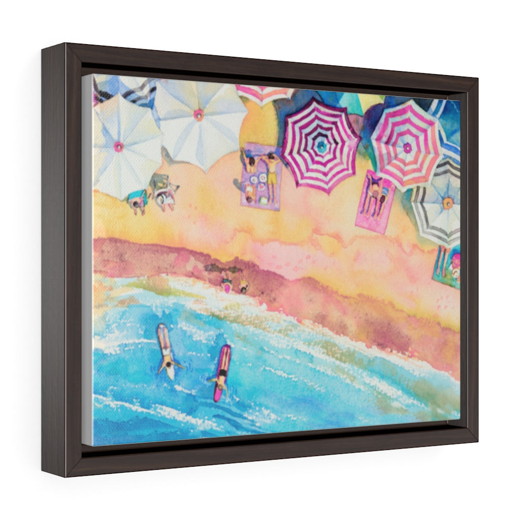 Colorful Day at the Beach Horizontal Framed Premium Gallery Wrap Canvas