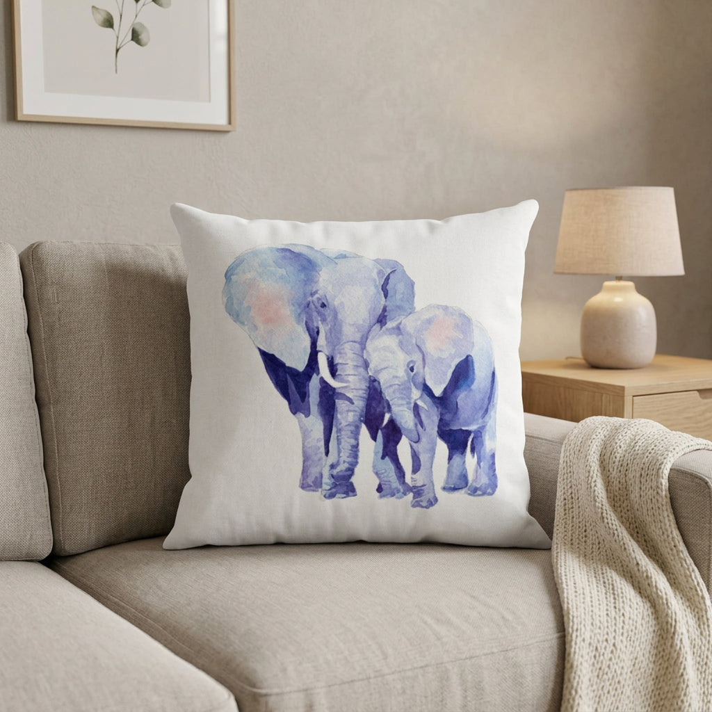 Mother and Baby Auspicious Elephant Double Sided Print Faux Suede Square Cushion