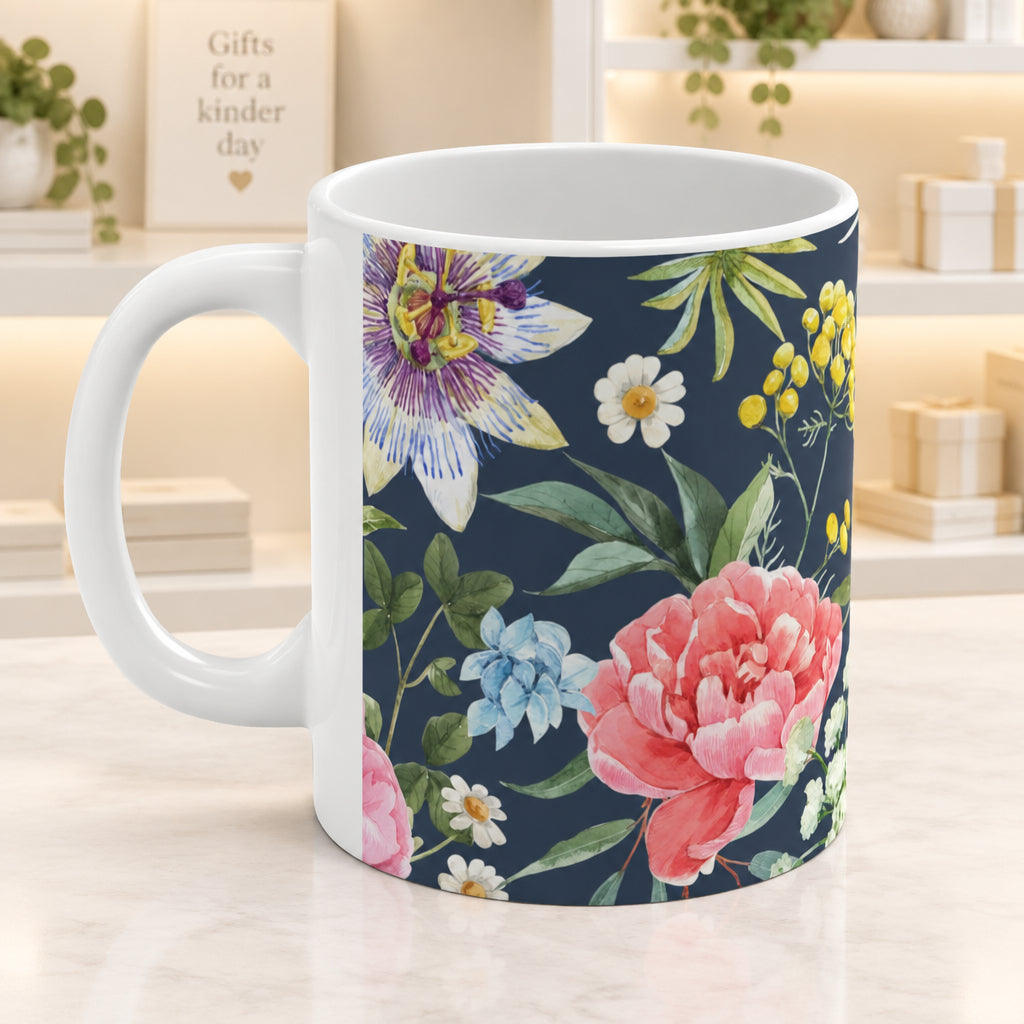 Navy Floral Coffee Tea Mug