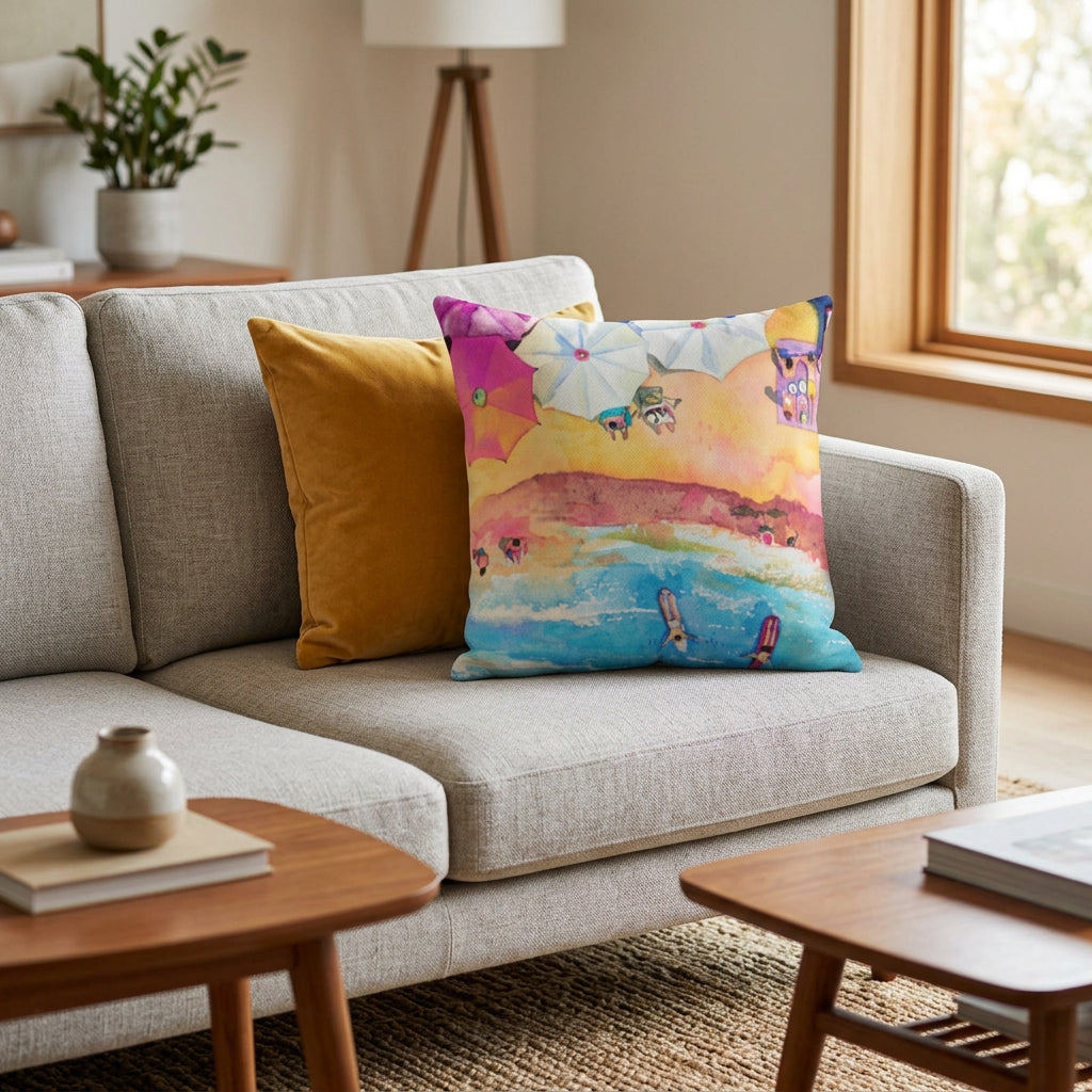 Colorful Day at the Beach Square Pillow - 4 Sizes