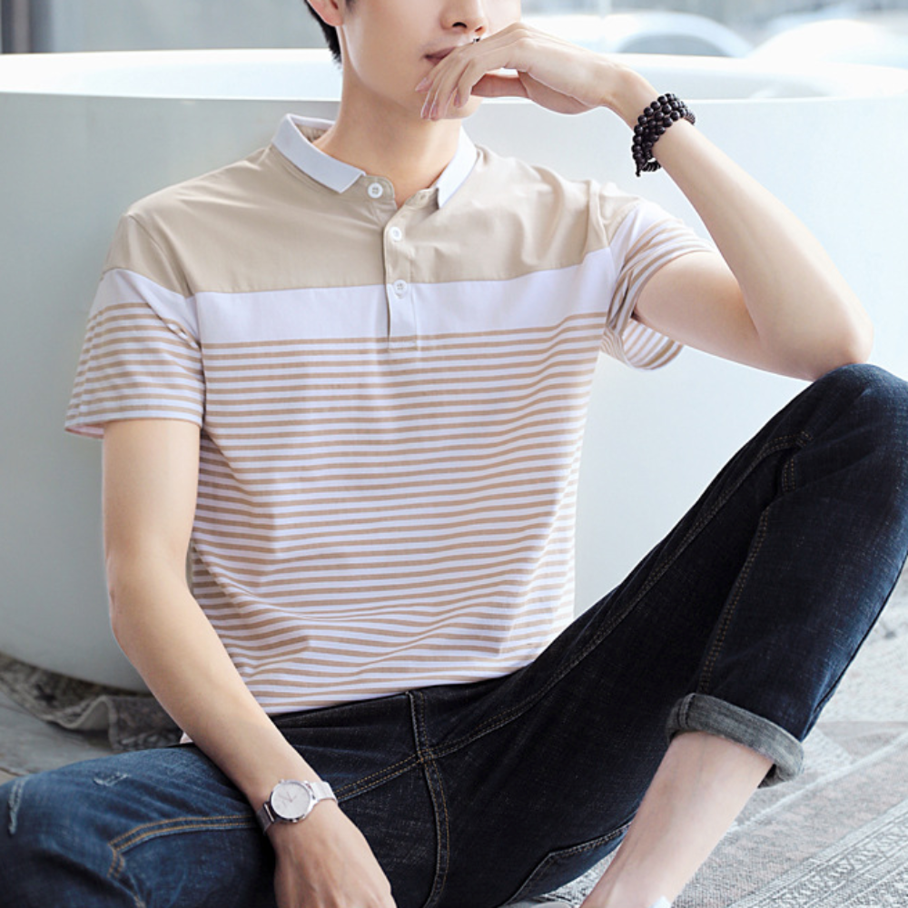 Mens Striped Short Sleeve Polo Shirt