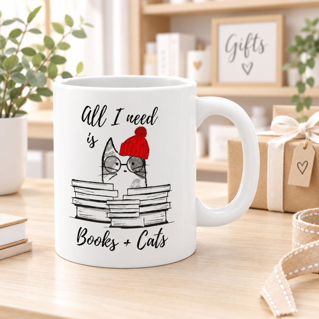Book Lovers Mug, All I Need is Books & Cats Mug