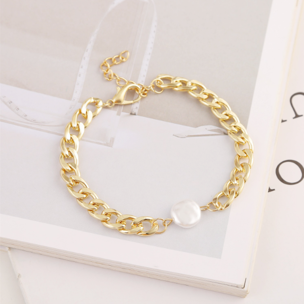 Womens Chain Bracelet with Faux Pearl Pendant
