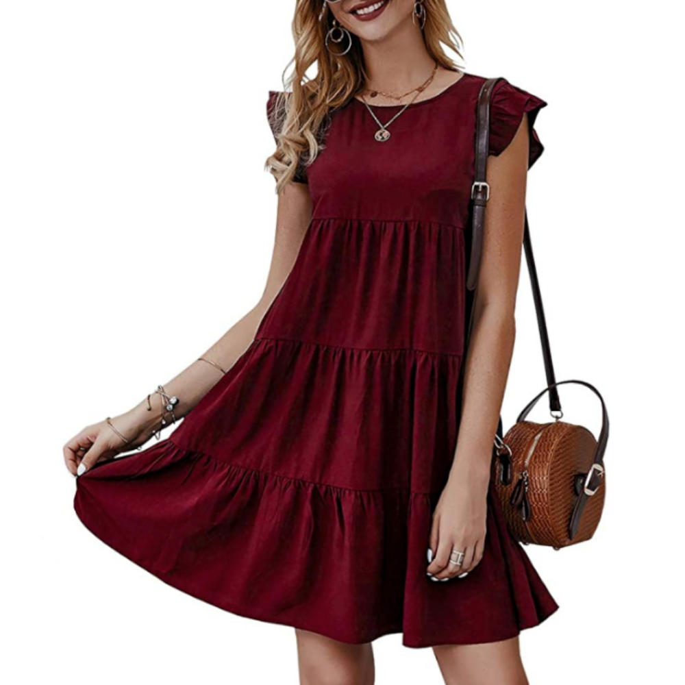 Womens Flowy Dress with Cap Sleeves Onetify Womens Flowy Dress with Cap Sleeves Onetify