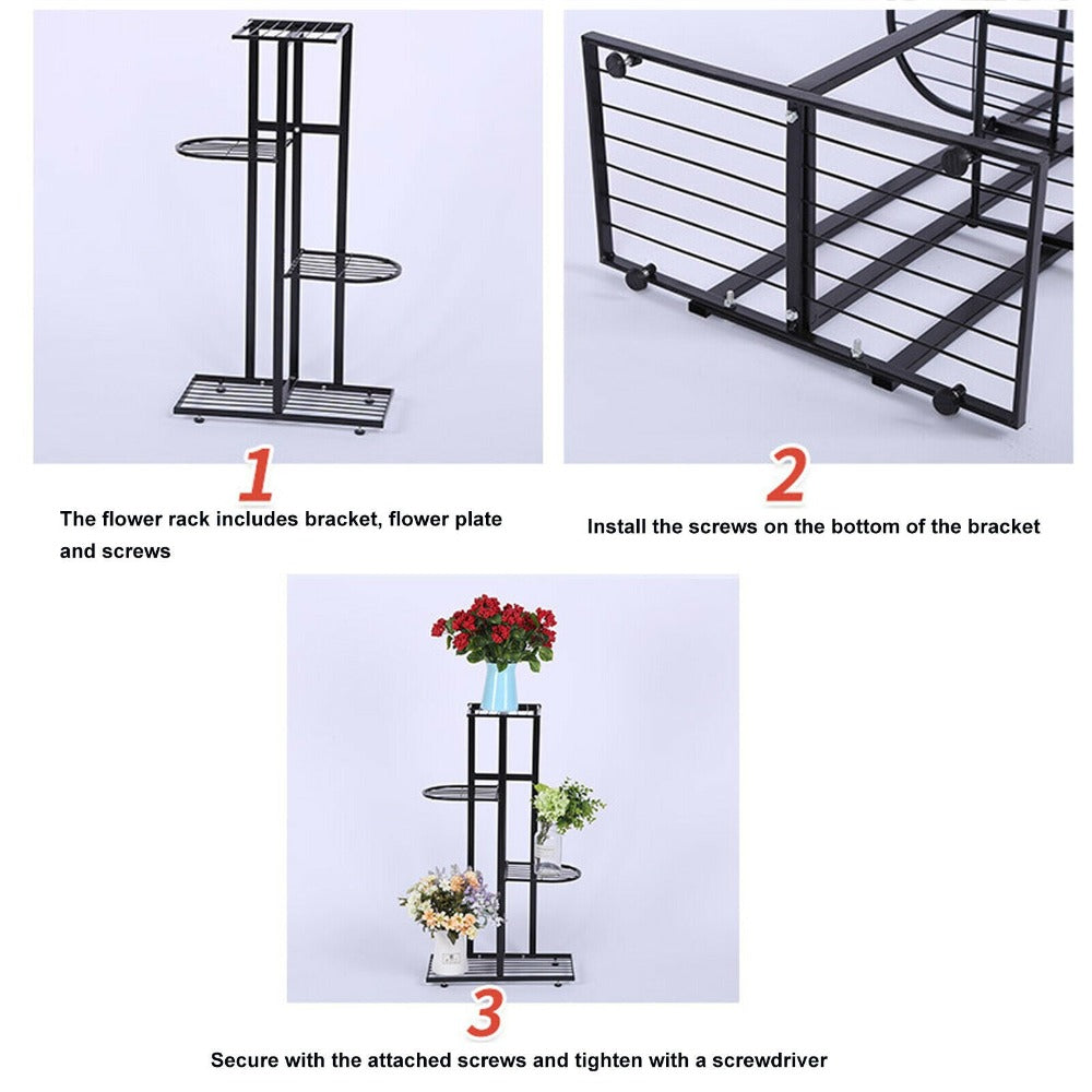 5 Pots Iron Flower Pot Stand for Garden Patio Decor