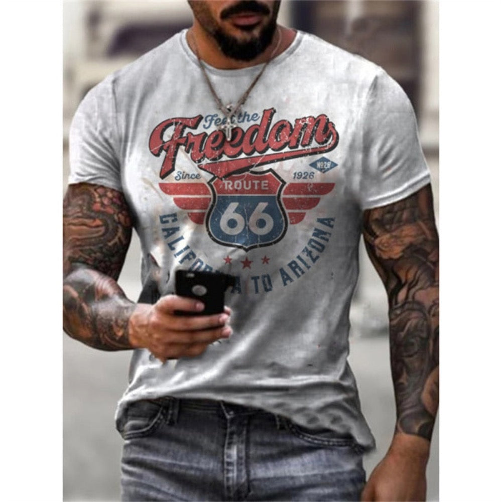 Mens Logo Route 66 Print T-Shirt