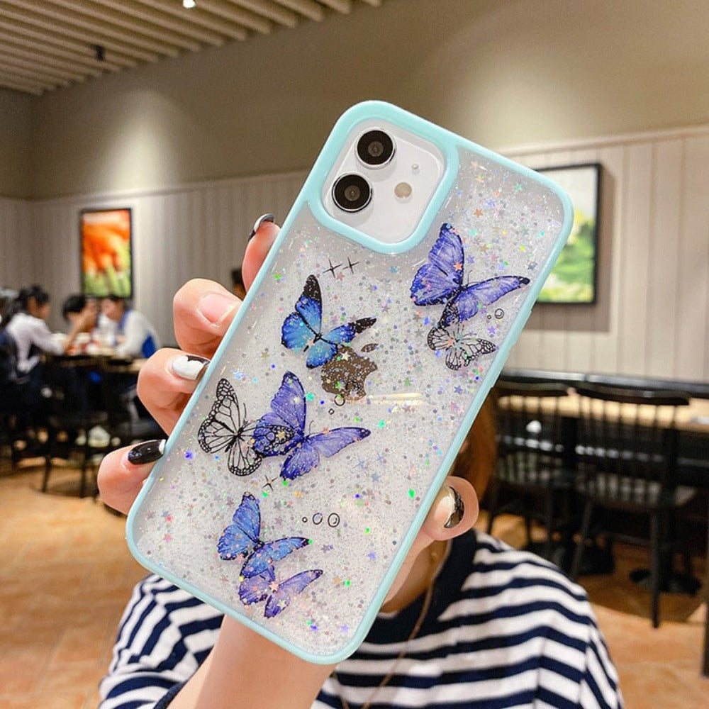 Butterfly Glitter Clear Case For iPhone