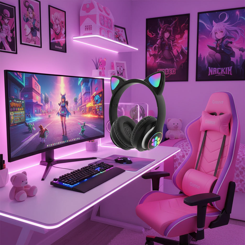 Cartoon LED Cat Ear Bluetooth Headphones