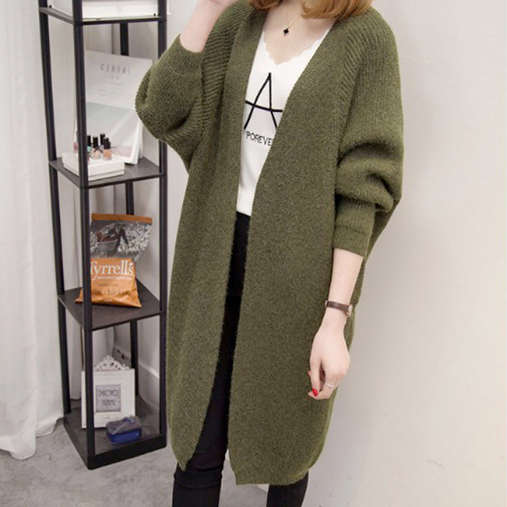 Womens Open Front Knit Mid Length Cardigan