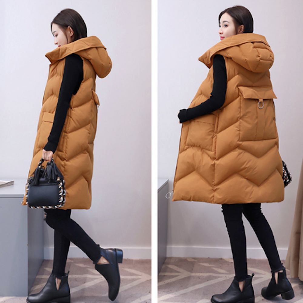 Womens Hooded Long Puffy Vest
