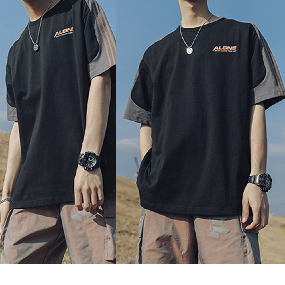 Mens Drop Shoulder T Shirt with Strips