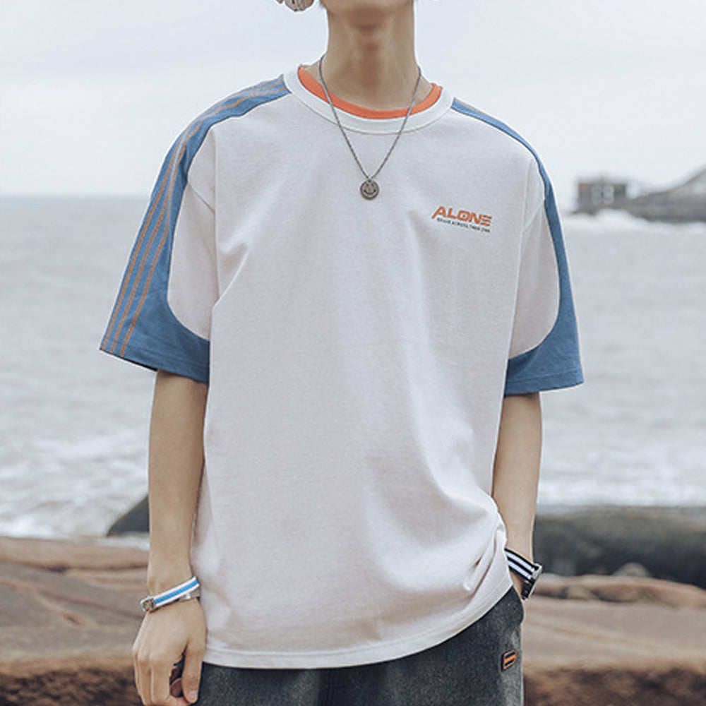 Mens Drop Shoulder T Shirt with Strips