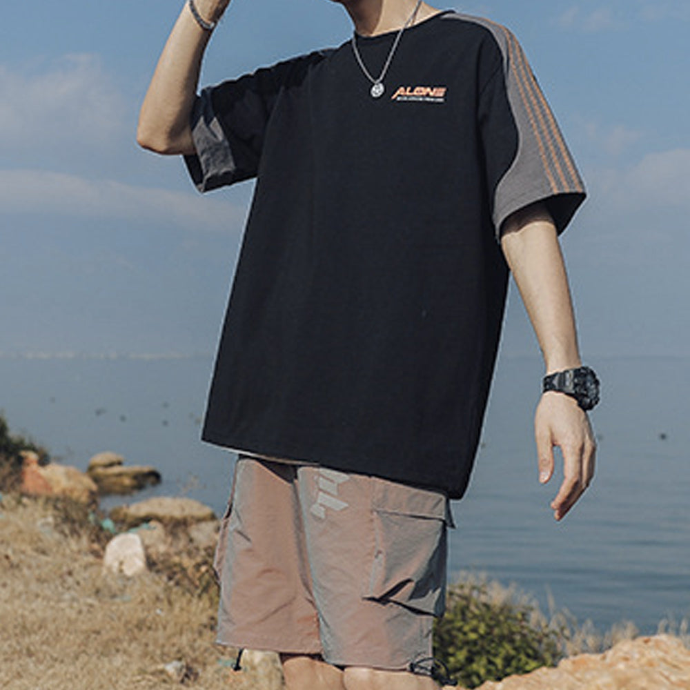 Mens Drop Shoulder T Shirt with Strips