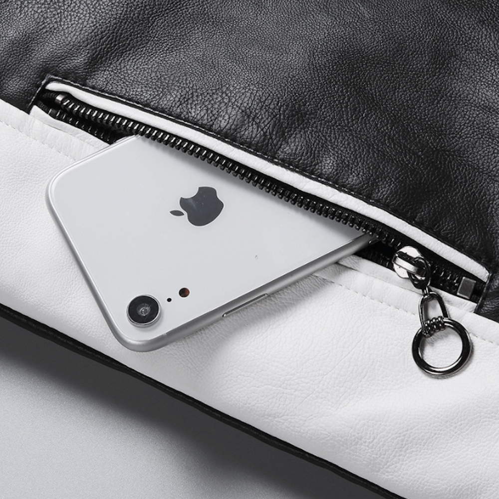 Mens Two Tones Biker Vegan Leather Jacket