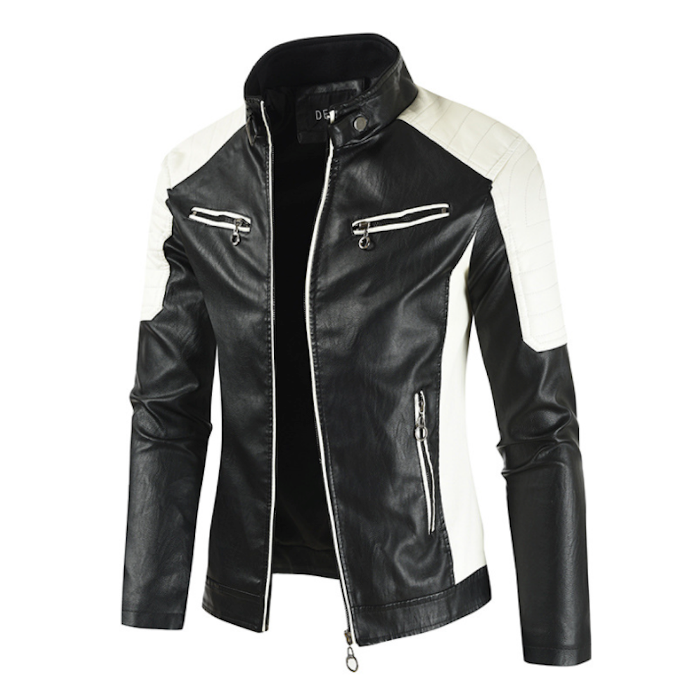 Mens Two Tones Biker Vegan Leather Jacket