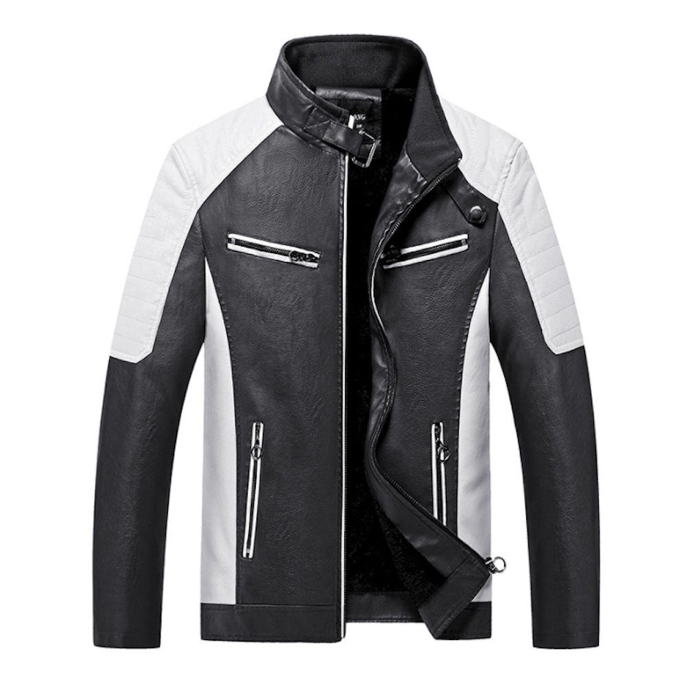 Mens Two Tones Biker Vegan Leather Jacket