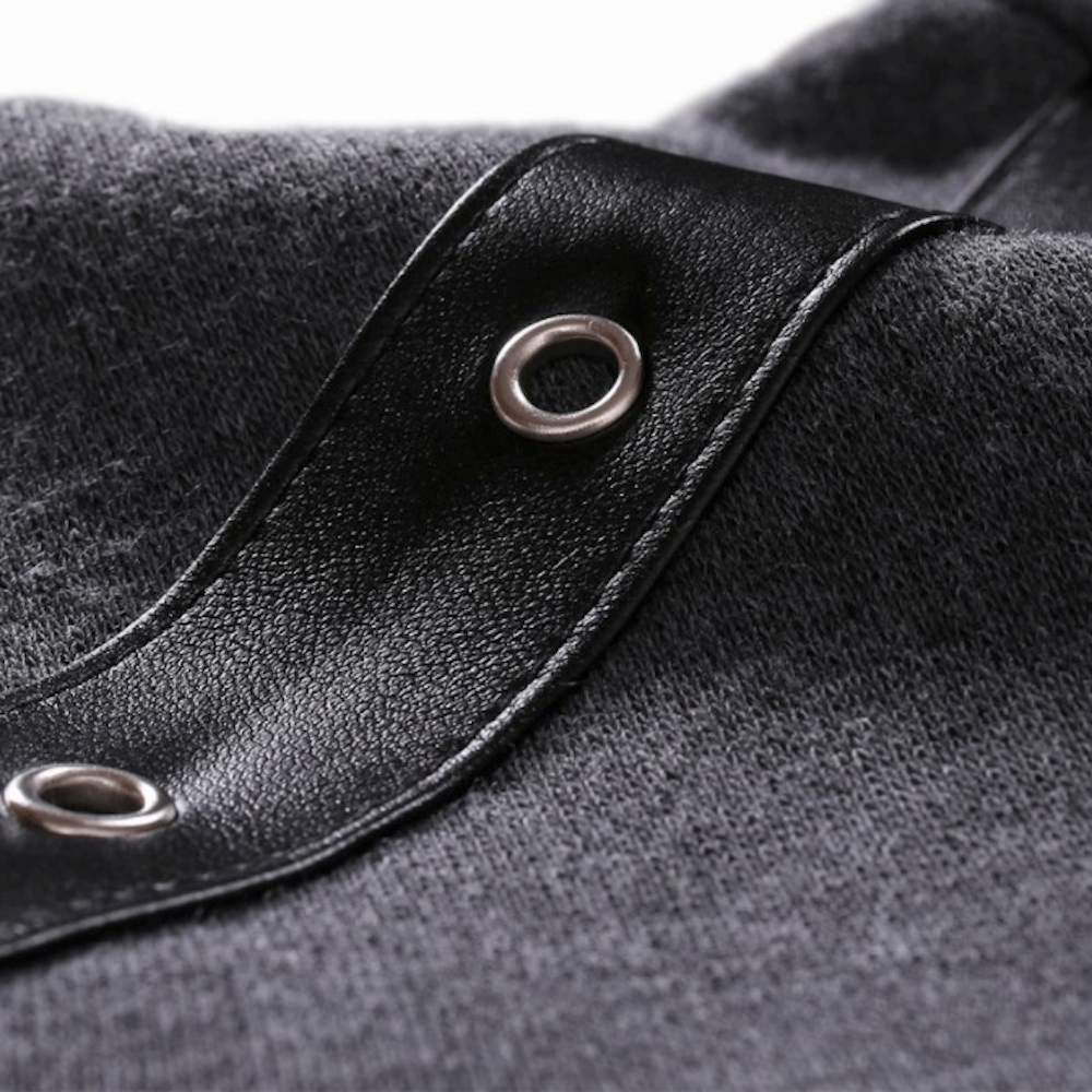 Mens Lace Up Pullover Hoodie With Vegan Leather Details