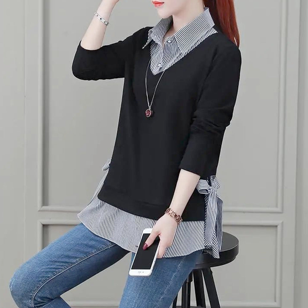 Womens Faux Double Layer Shirt with Side Bow