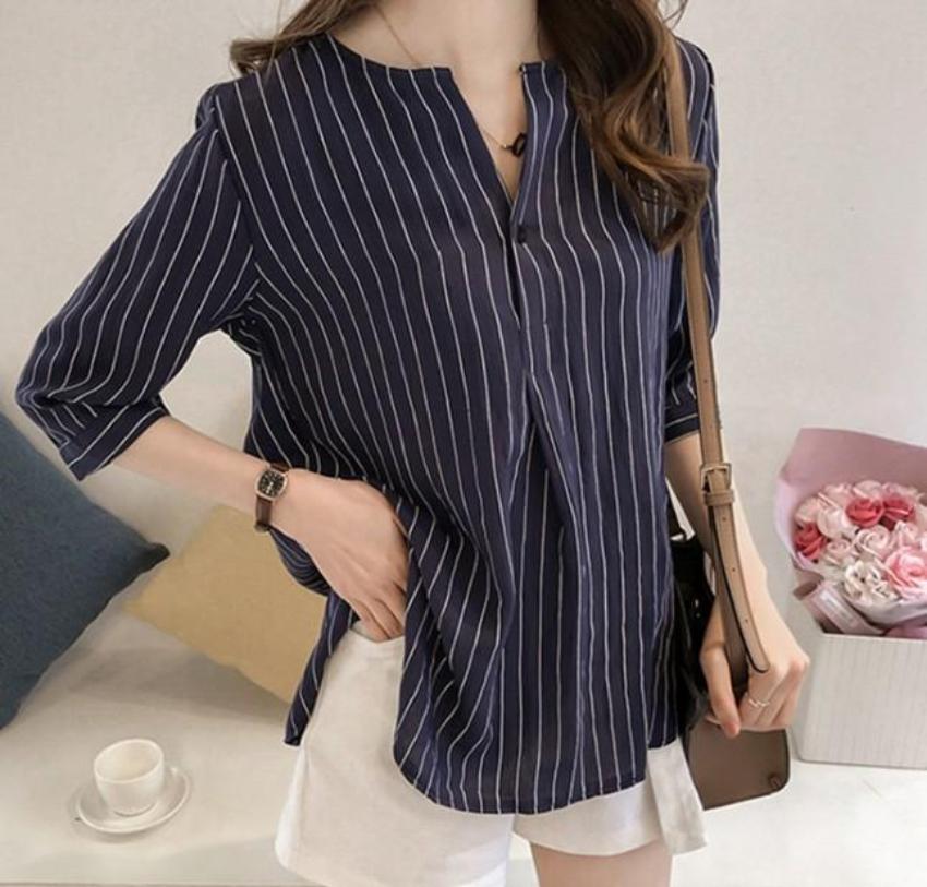 Womens Button Front Stripe Shirt
