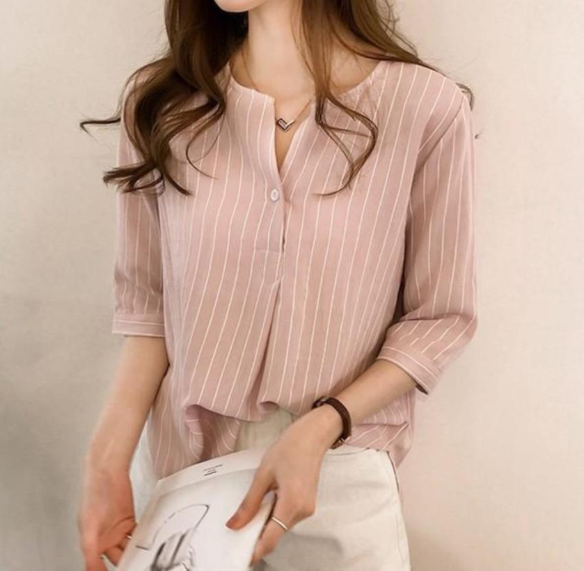 Womens Button Front Stripe Shirt
