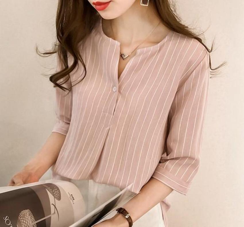Womens Button Front Stripe Shirt