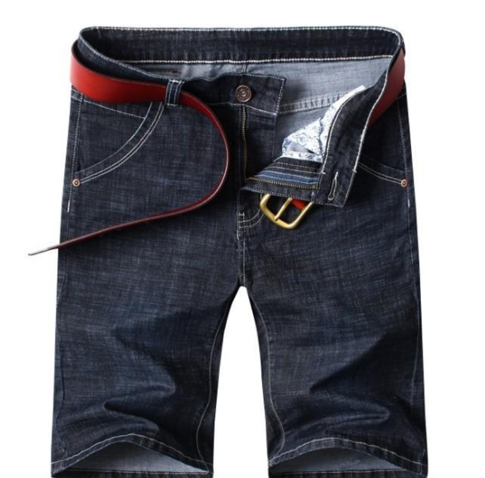 Mens Mid Length Black Denim Slim Fit Shorts
