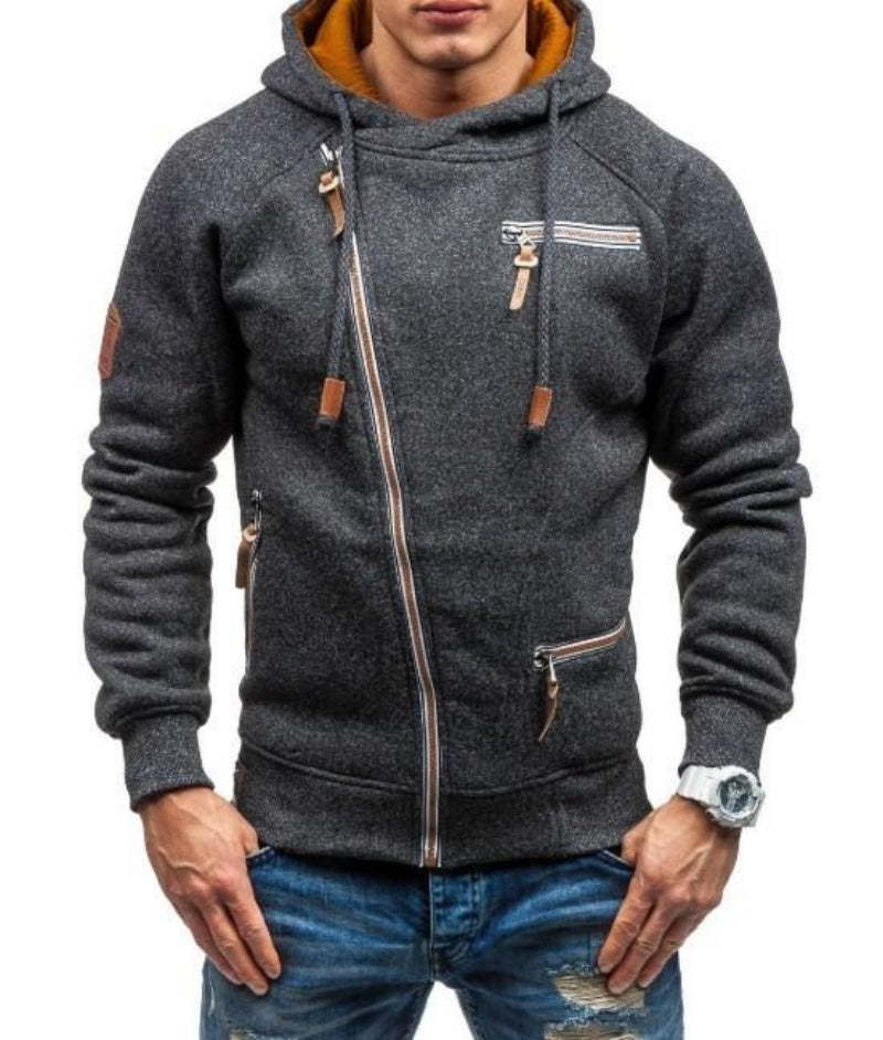 Mens Zipper Hoodie with Faux Leather Details