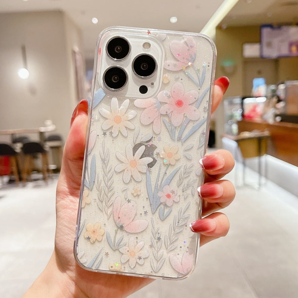 Floral Sparkly Clear iPhone Case