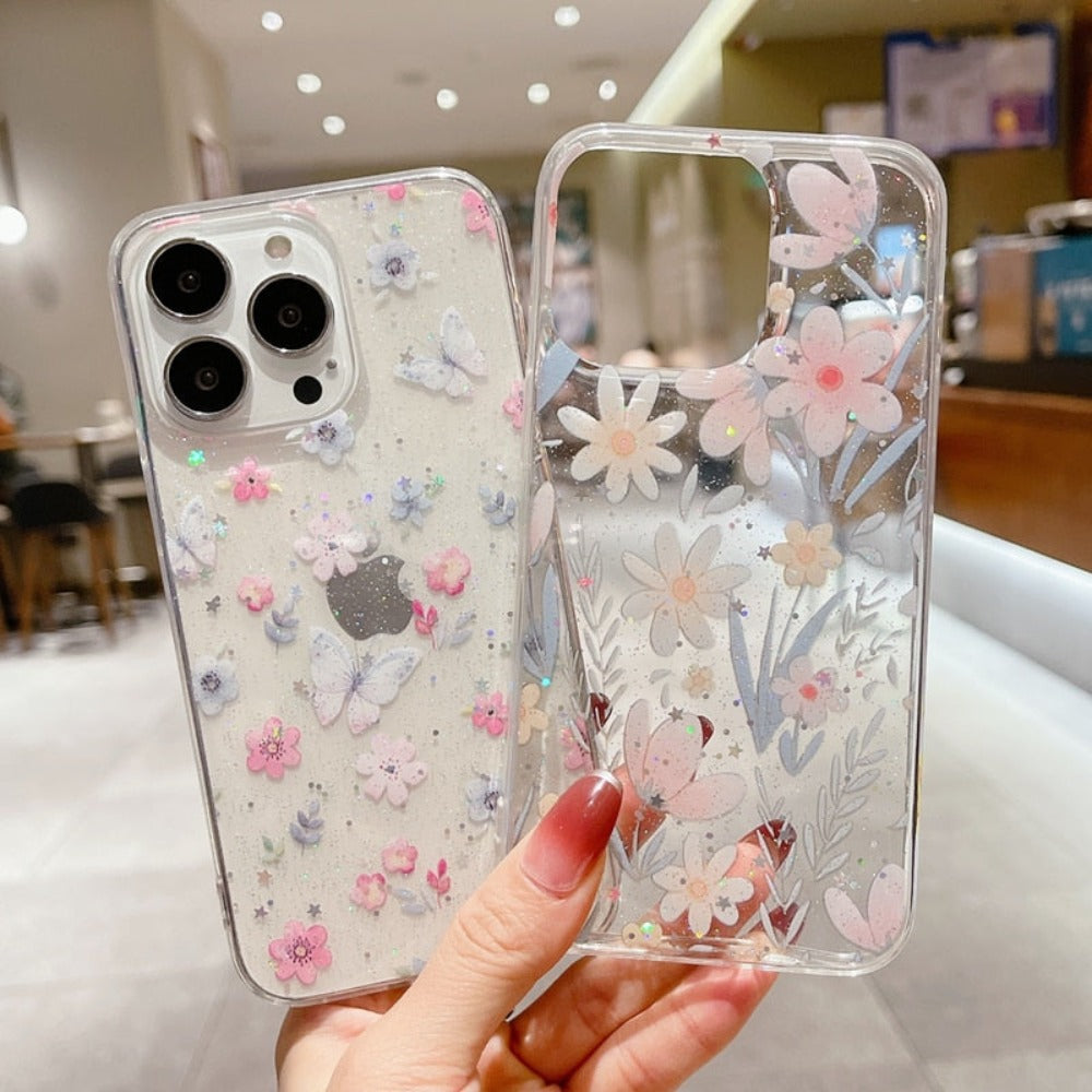 Glitter Clear Case for iPhone with Butterflies