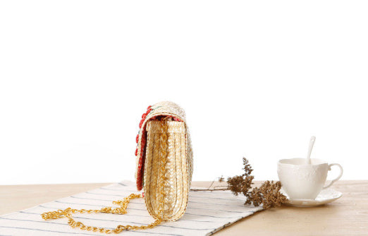 Cherry Straw Bag with Chain