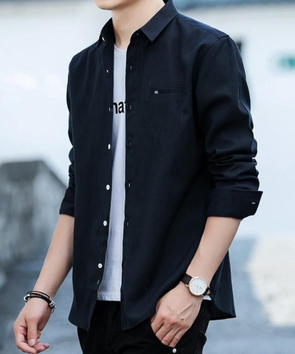 Mens Casual Long Sleeve Button Front Shirt